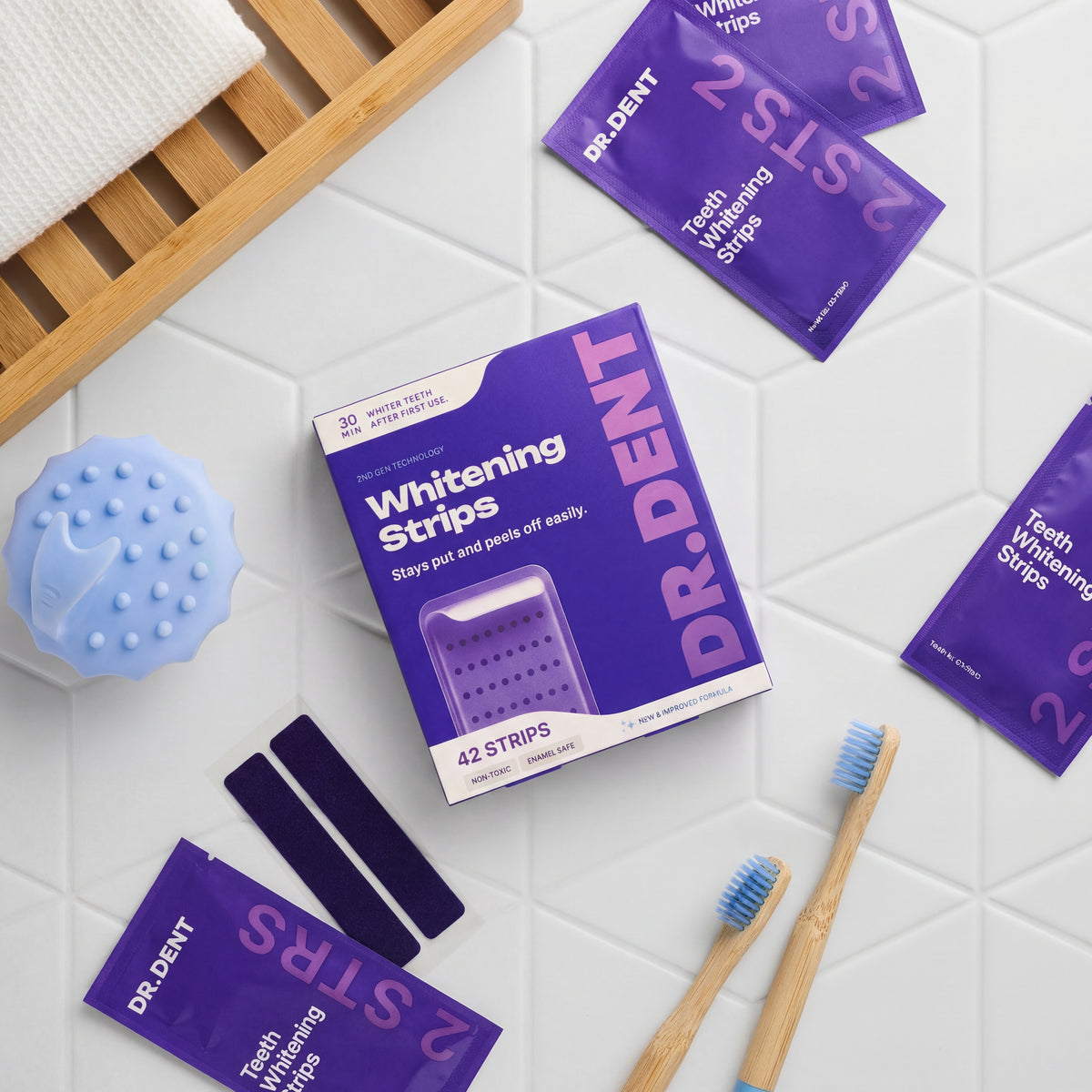 DUP Strisce Sbiancanti Viola MR.DENT — Denti fino a +5 Toni più Bianchi in Pochi Giorni (Copia)