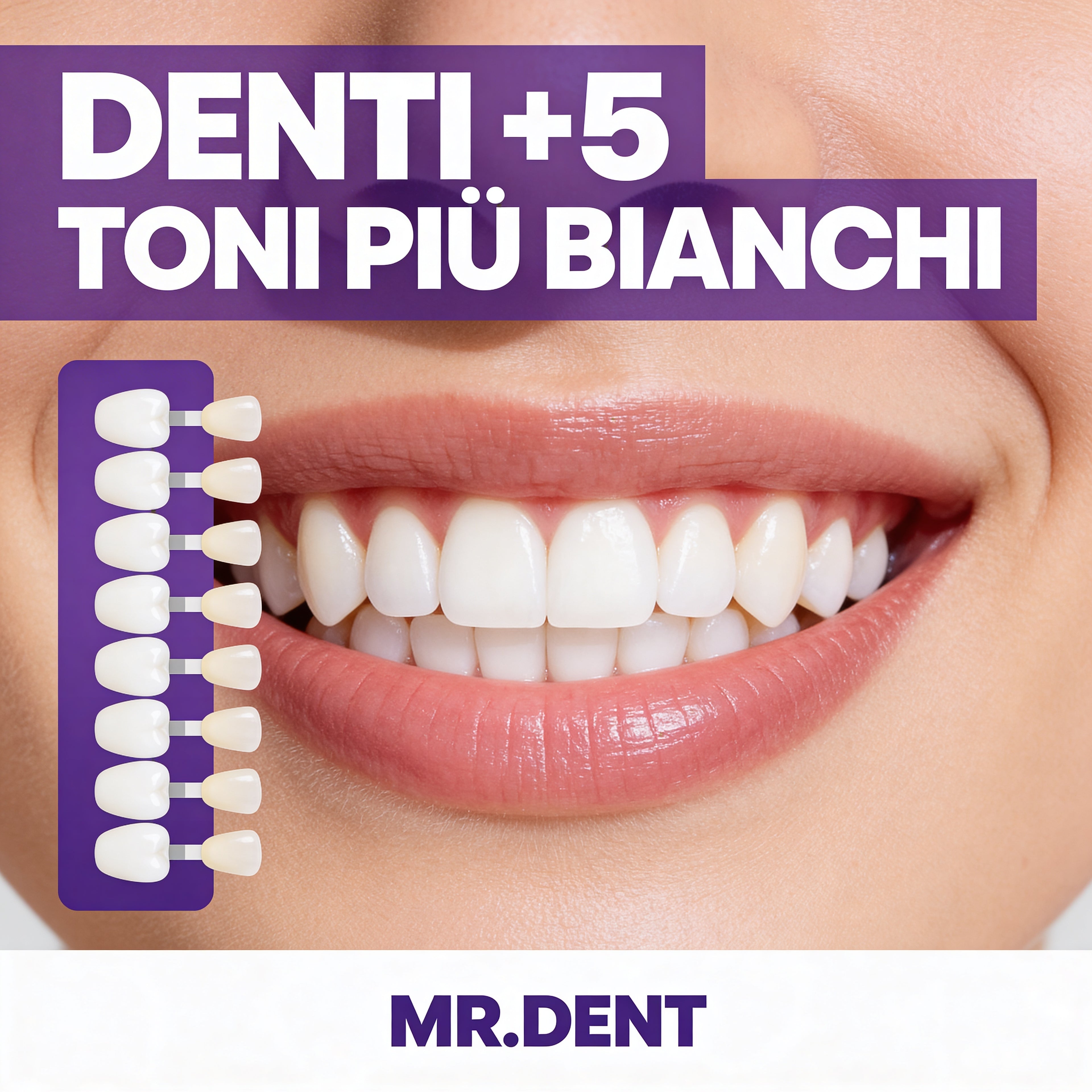 DUP Strisce Sbiancanti Viola MR.DENT — Denti fino a +5 Toni più Bianchi in Pochi Giorni (Copia)